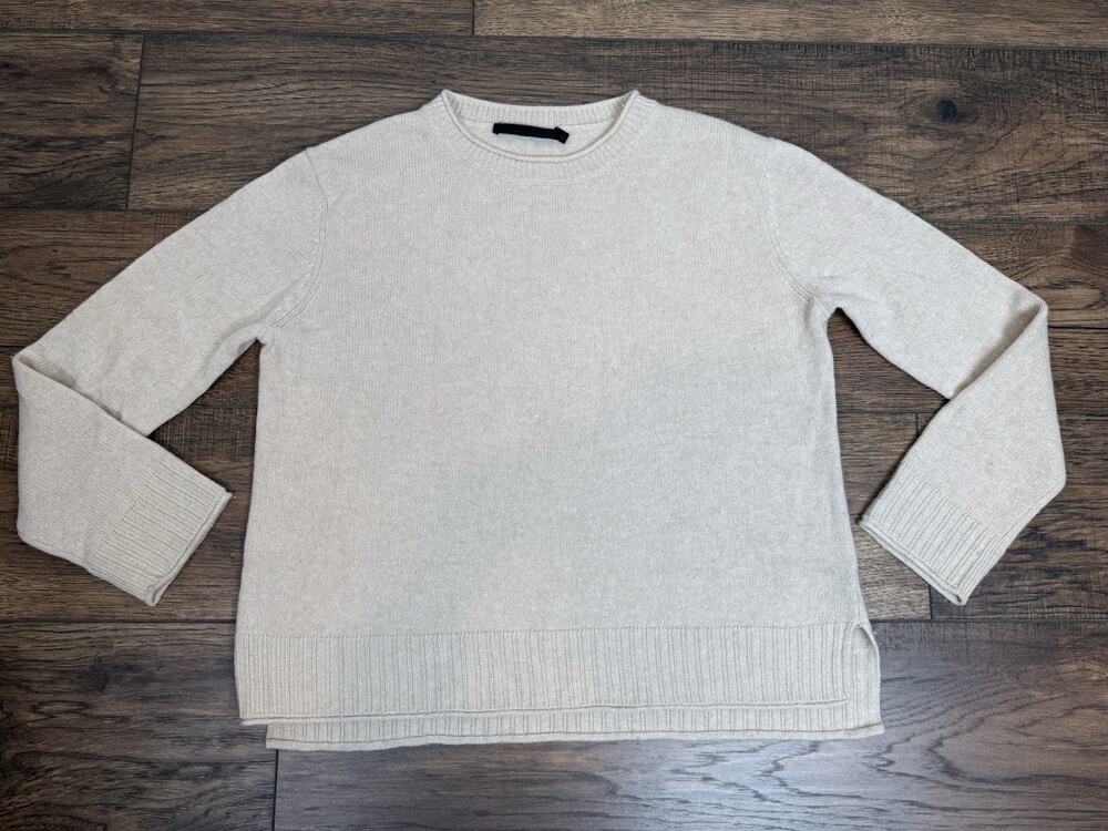 JENNI KAYNE Essential Everyday Wool Cashmere Crewneck Sweater Oatmeal Small